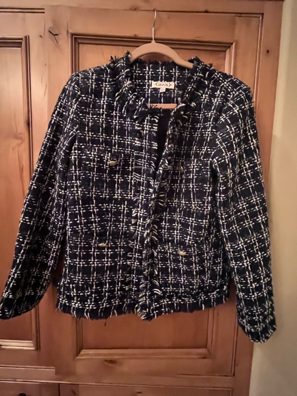 Nanette Lepore Navy and White Tweed Fringe Jacket